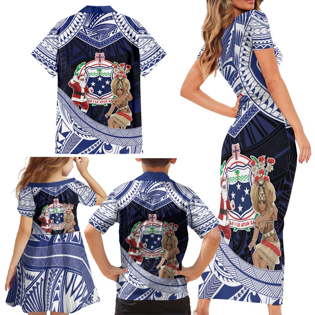 Samoa Christmas Family Matching Short Sleeve Bodycon Dress and Hawaiian Shirt Samoan Siva Dance With Santa - Polynesian Pride