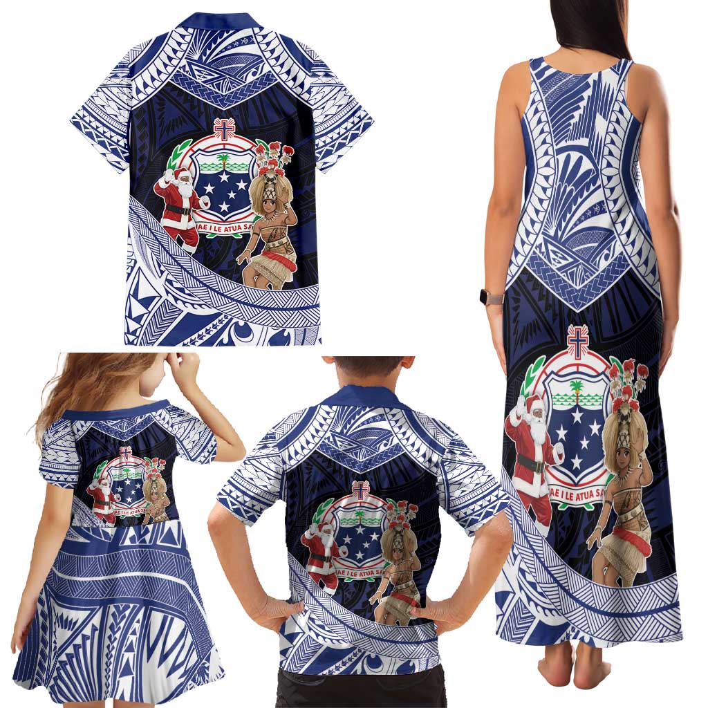 Samoa Christmas Family Matching Tank Maxi Dress and Hawaiian Shirt Samoan Siva Dance With Santa - Polynesian Pride