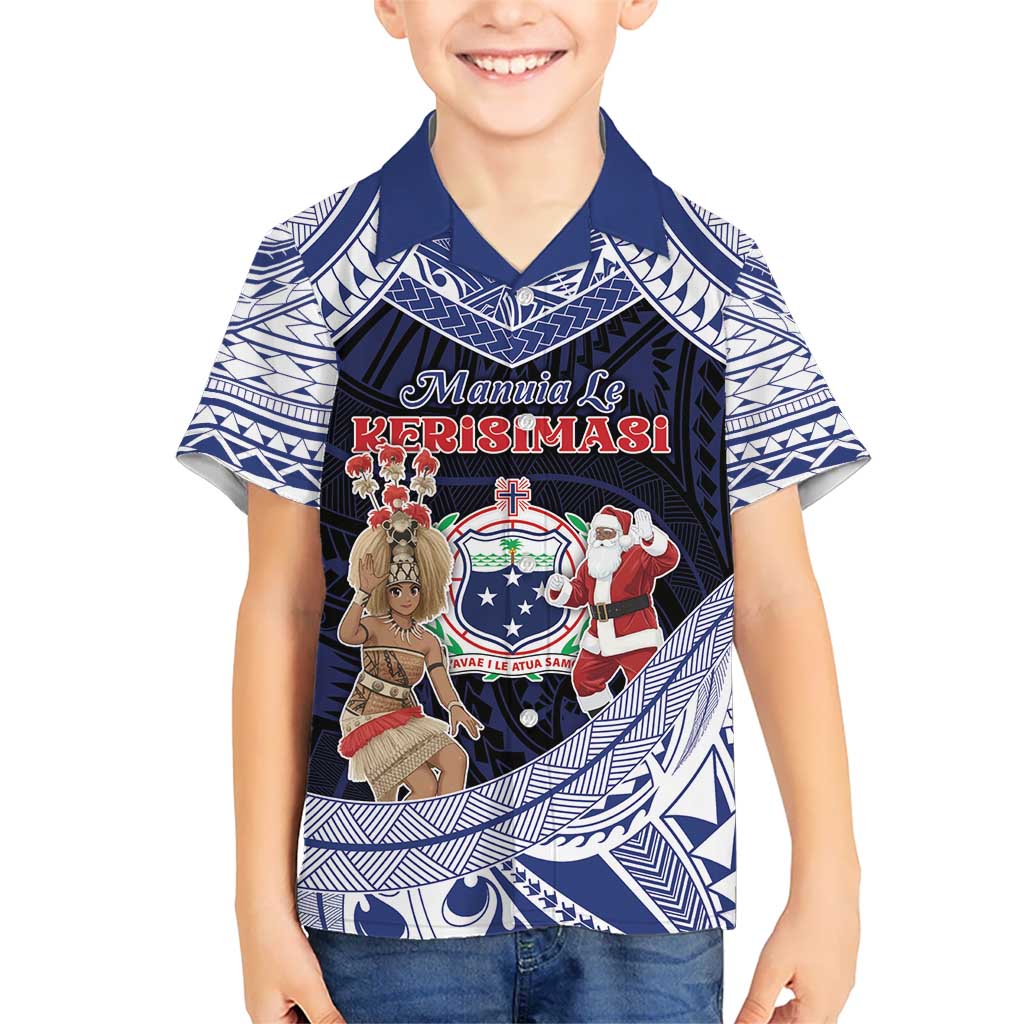 Samoa Christmas Kid Hawaiian Shirt Samoan Siva Dance With Santa - Polynesian Pride