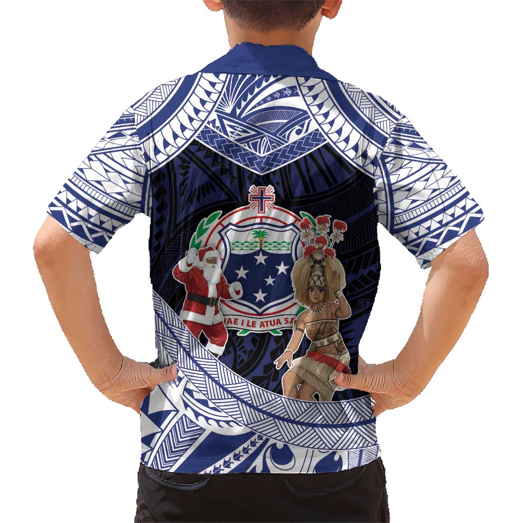 Samoa Christmas Kid Hawaiian Shirt Samoan Siva Dance With Santa DT05 - Polynesian Pride