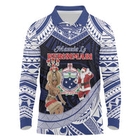 Samoa Christmas Long Sleeve Polo Shirt Samoan Siva Dance With Santa DT05 Navy - Polynesian Pride