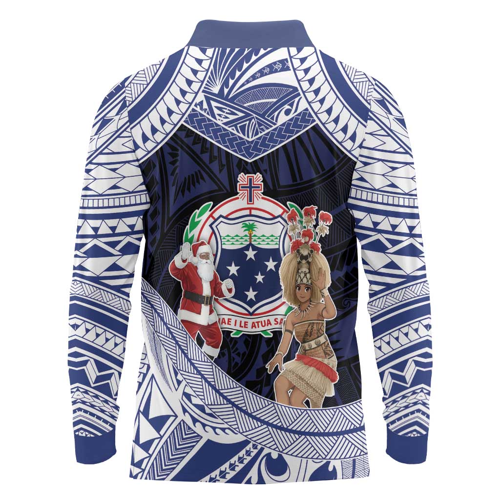 Samoa Christmas Long Sleeve Polo Shirt Samoan Siva Dance With Santa DT05 - Polynesian Pride