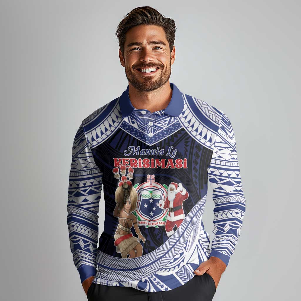 Samoa Christmas Long Sleeve Polo Shirt Samoan Siva Dance With Santa DT05 - Polynesian Pride