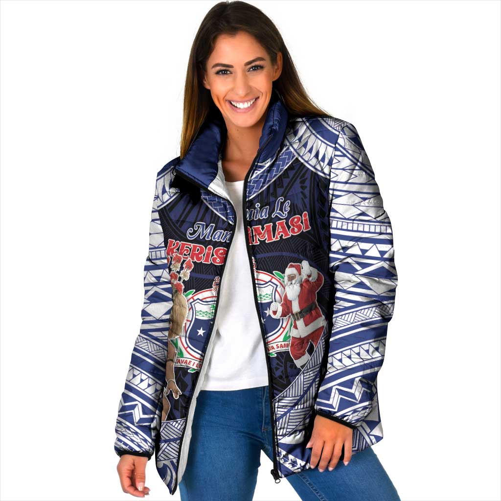 Samoa Christmas Padded Jacket Samoan Siva Dance With Santa - Polynesian Pride