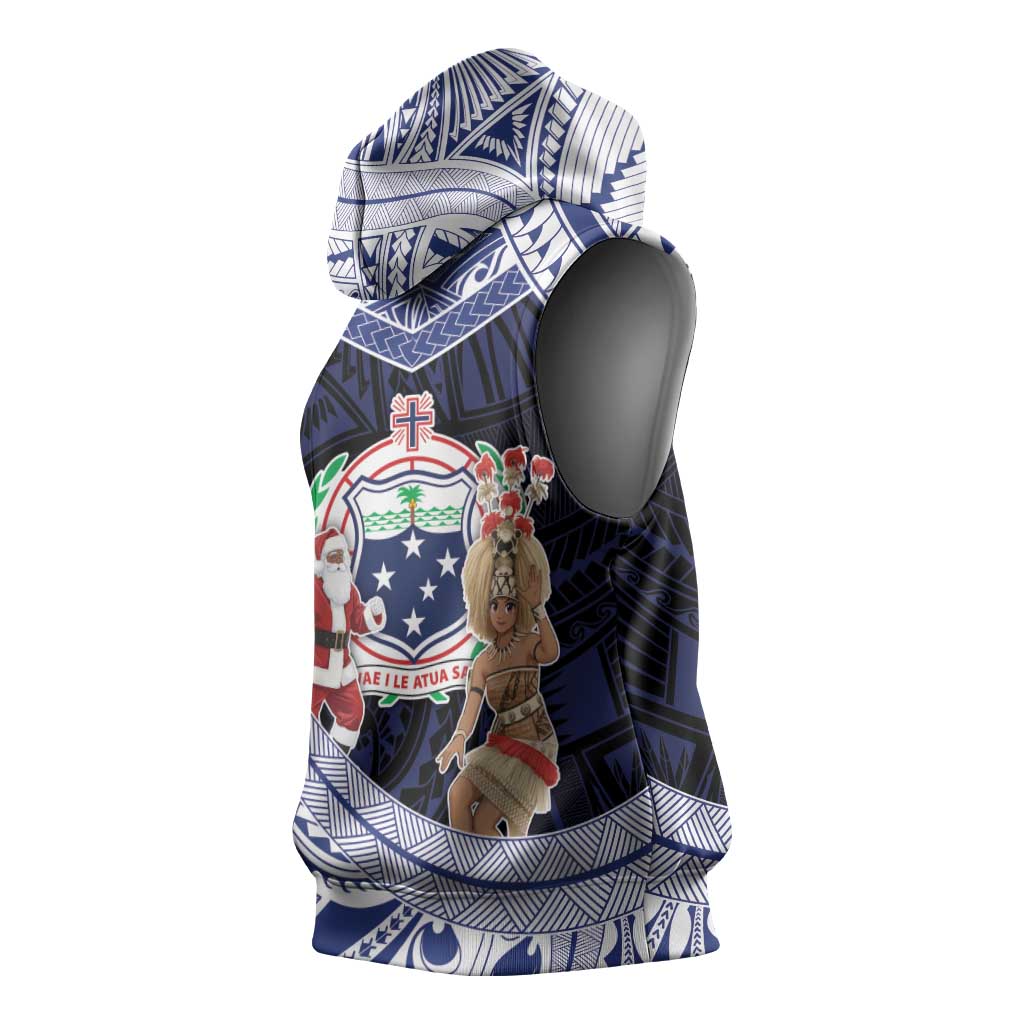 Samoa Christmas Sleeveless Hoodie Samoan Siva Dance With Santa - Polynesian Pride