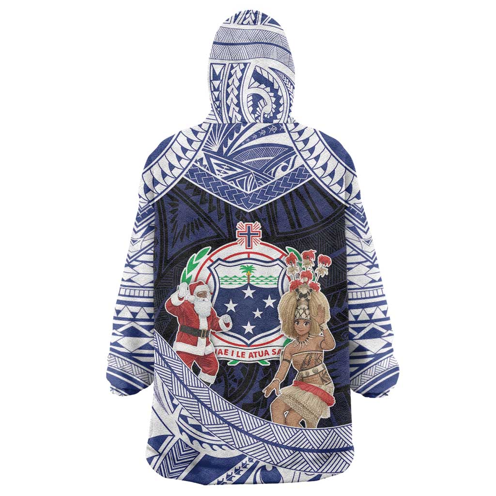 Samoa Christmas Wearable Blanket Hoodie Samoan Siva Dance With Santa - Polynesian Pride