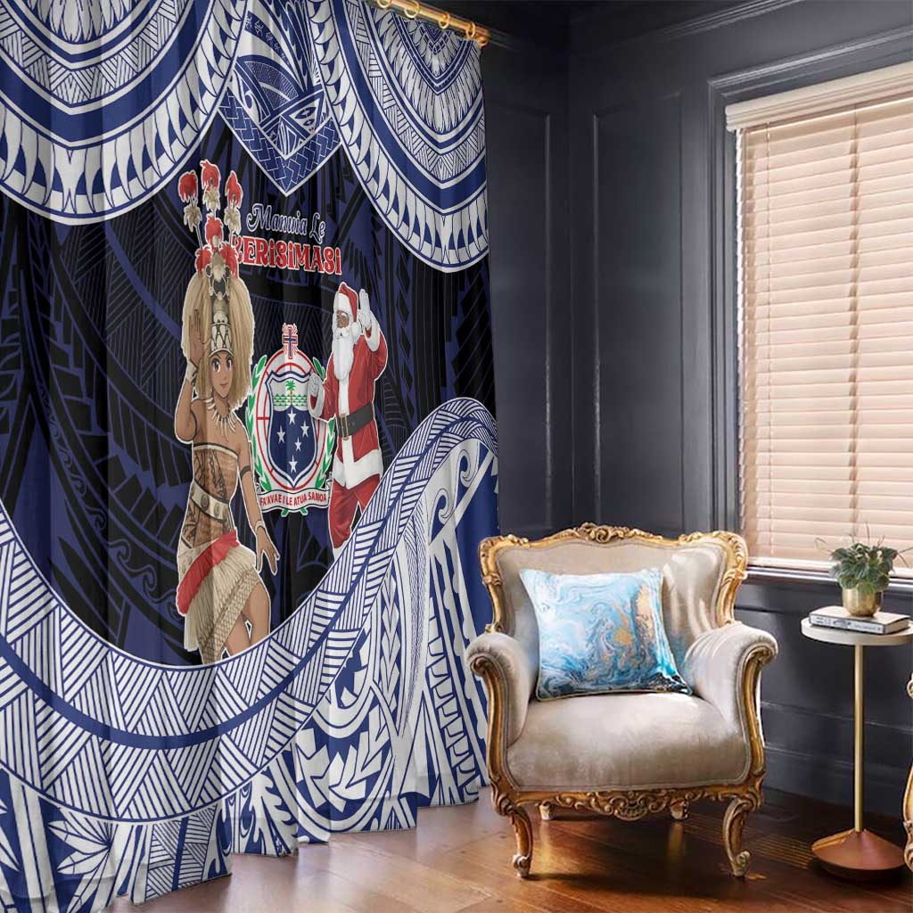 Samoa Christmas Window Curtain Samoan Siva Dance With Santa - Polynesian Pride