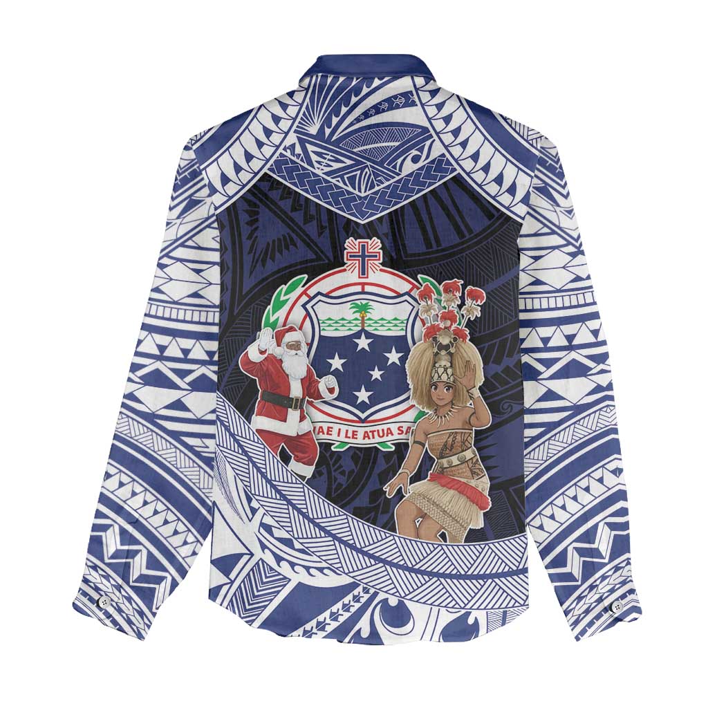 Samoa Christmas Women Casual Shirt Samoan Siva Dance With Santa - Polynesian Pride