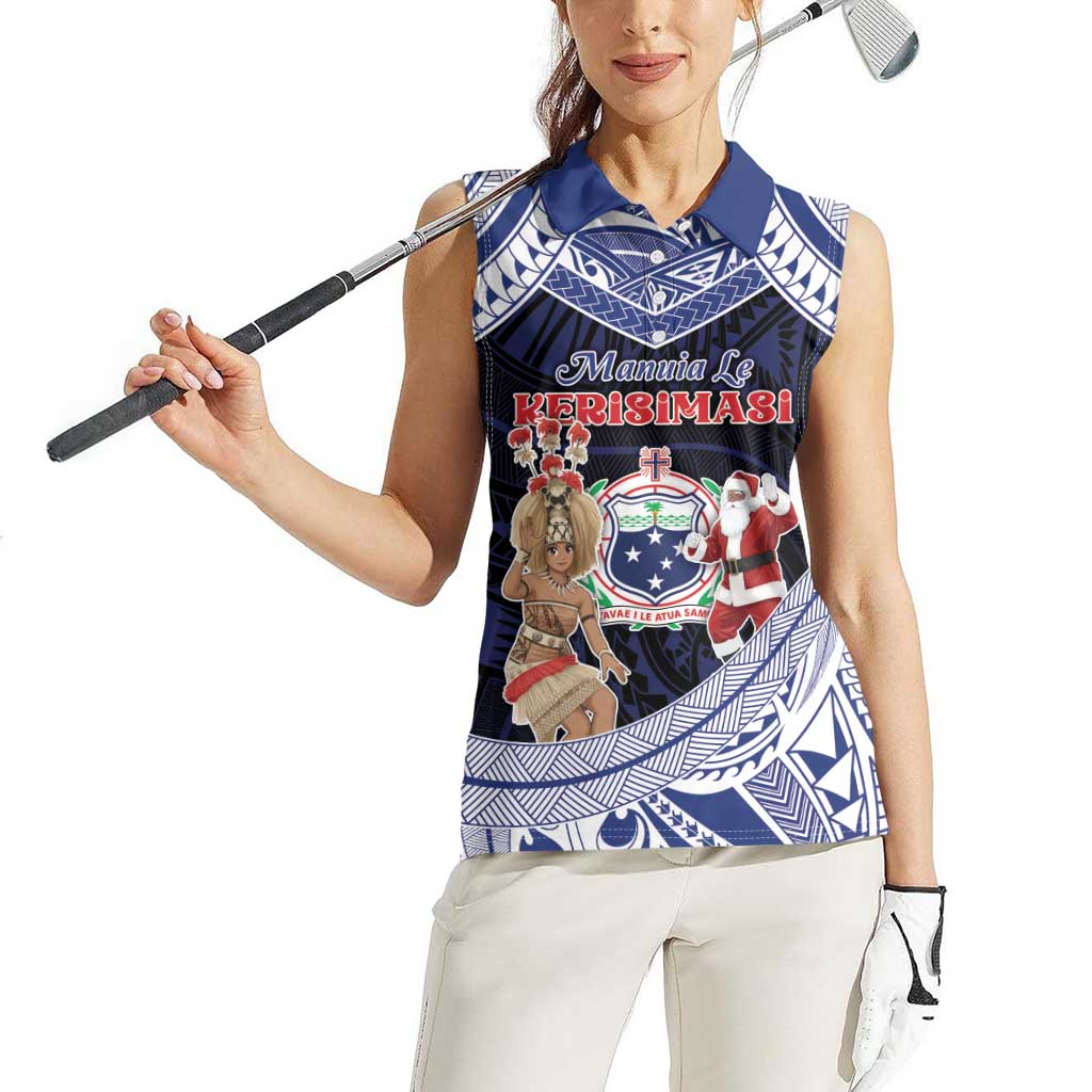 Samoa Christmas Women Sleeveless Polo Shirt Samoan Siva Dance With Santa - Polynesian Pride