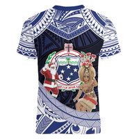 Samoa Christmas Women V-Neck T-Shirt Samoan Siva Dance With Santa - Polynesian Pride