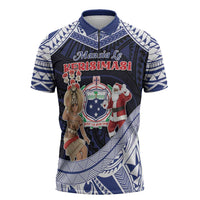 Samoa Christmas Zipper Polo Shirt Samoan Siva Dance With Santa - Polynesian Pride