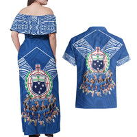 Toa Samoa Couples Matching Off Shoulder Maxi Dress and Hawaiian Shirt Samoan Warrior Spirit Rugby - Polynesian Pride