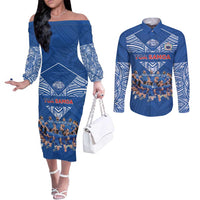 Toa Samoa Couples Matching Off The Shoulder Long Sleeve Dress and Long Sleeve Button Shirt Samoan Warrior Spirit Rugby - Polynesian Pride