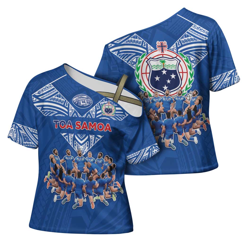 Toa Samoa Cross Shoulder Shirt Samoan Warrior Spirit Rugby - Polynesian Pride