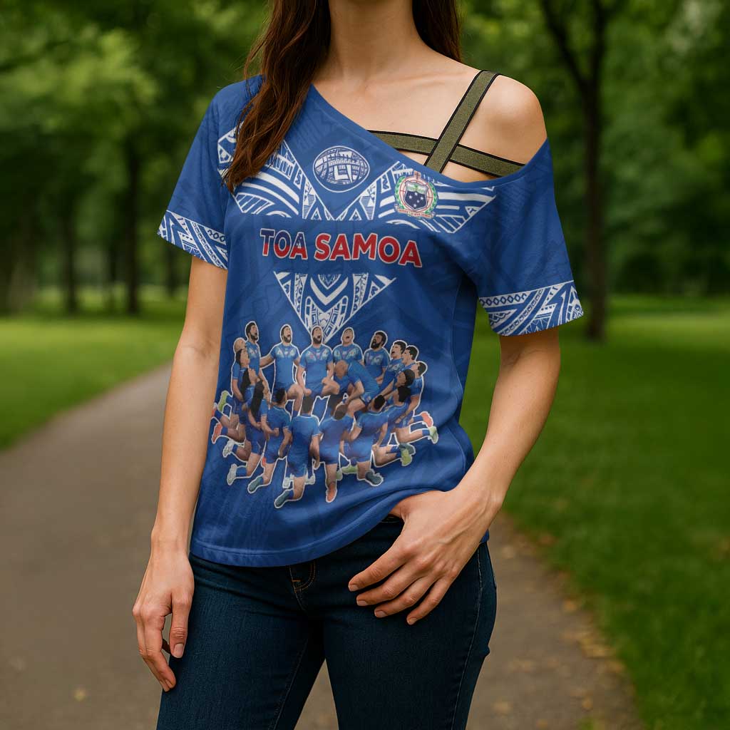 Toa Samoa Cross Shoulder Shirt Samoan Warrior Spirit Rugby - Polynesian Pride