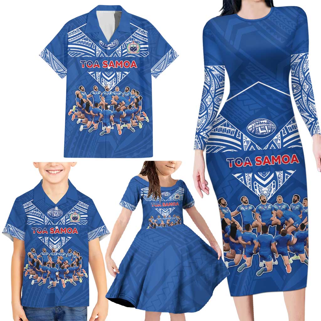 Toa Samoa Family Matching Long Sleeve Bodycon Dress and Hawaiian Shirt Samoan Warrior Spirit Rugby - Polynesian Pride