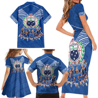 Toa Samoa Family Matching Short Sleeve Bodycon Dress and Hawaiian Shirt Samoan Warrior Spirit Rugby - Polynesian Pride
