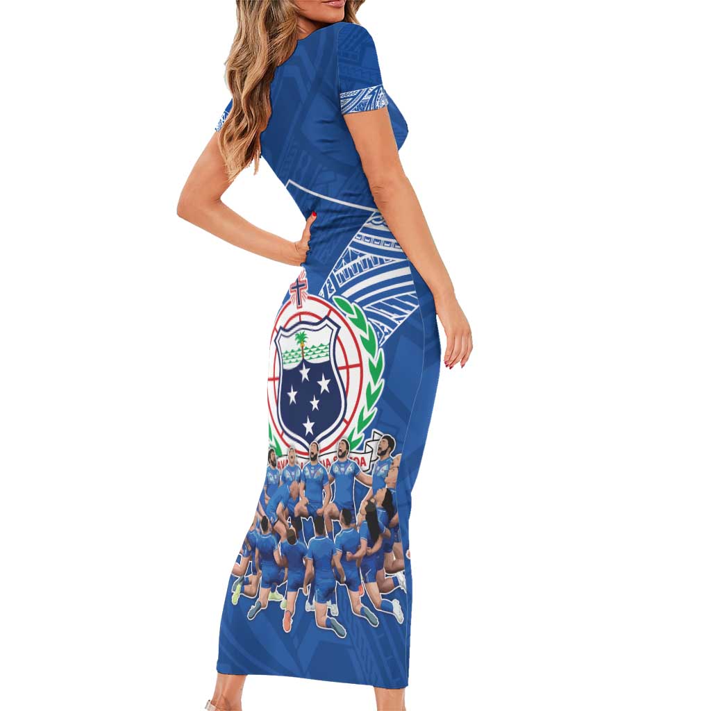 Toa Samoa Short Sleeve Bodycon Dress Samoan Warrior Spirit Rugby - Polynesian Pride