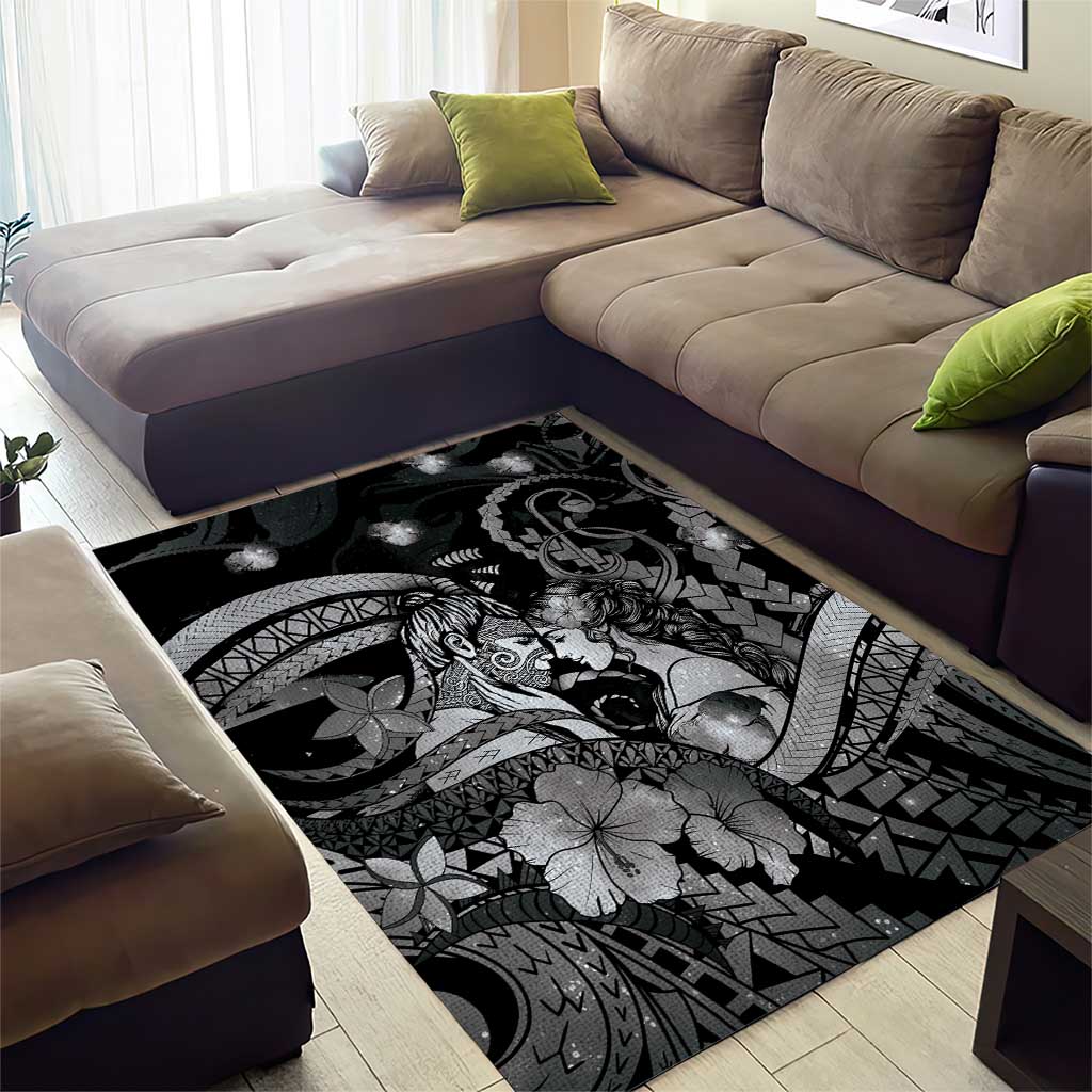 Maori Romantic Valentine Area Rug The Hongi Kiss Black Galaxy