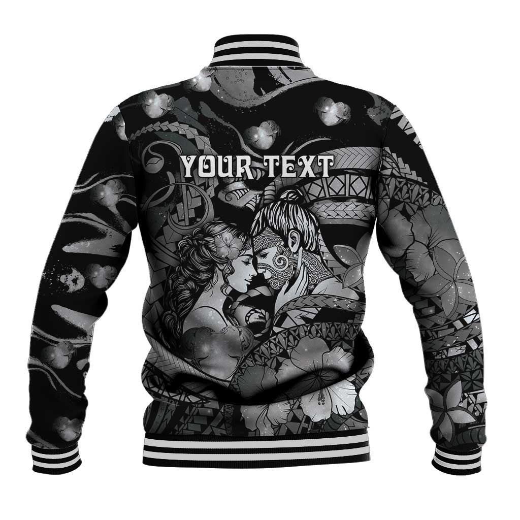 Personalised Maori Romantic Valentine Baseball Jacket The Hongi Kiss Black Galaxy DT05 - Polynesian Pride