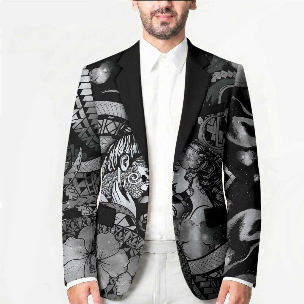 Personalised Maori Romantic Valentine Blazer The Hongi Kiss Black Galaxy