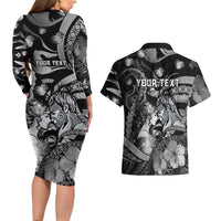 Personalised Maori Romantic Valentine Couples Matching Long Sleeve Bodycon Dress and Hawaiian Shirt The Hongi Kiss Black Galaxy