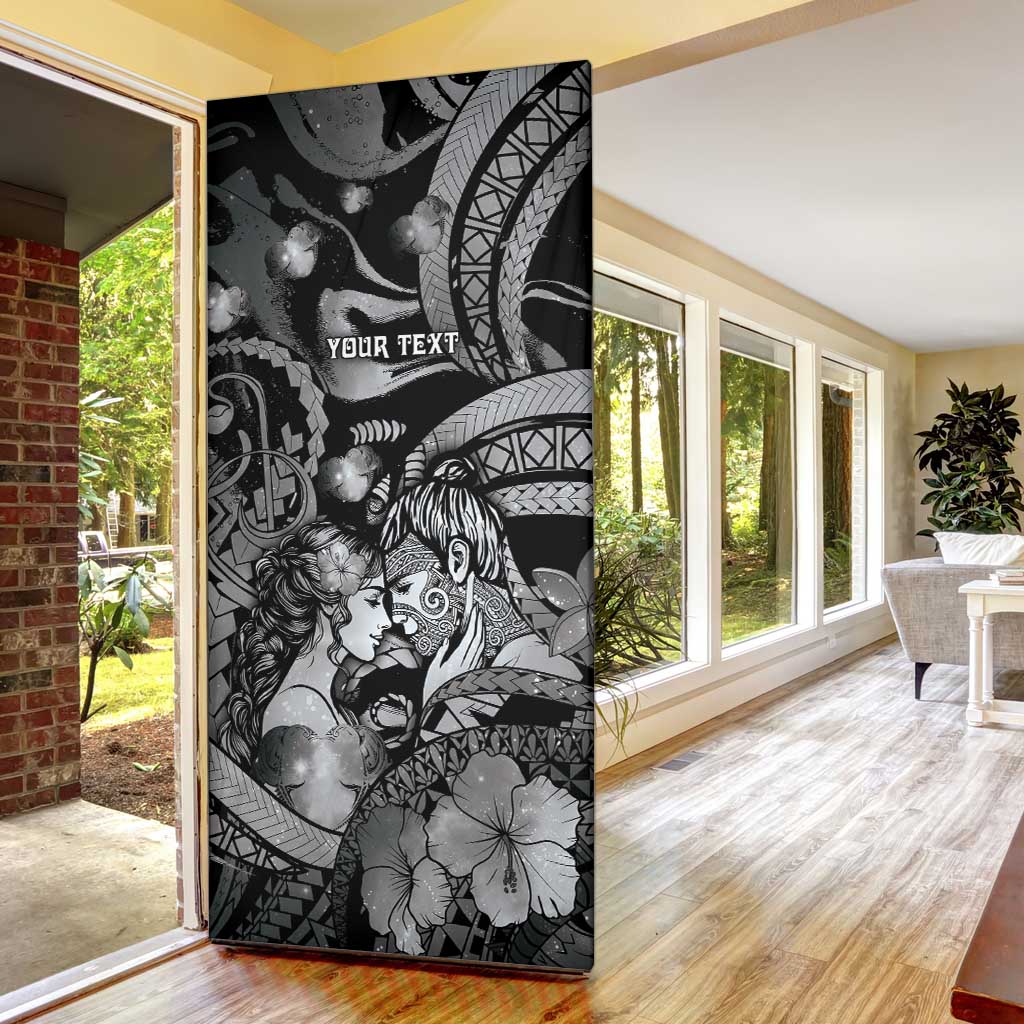Personalised Maori Romantic Valentine Door Cover The Hongi Kiss Black Galaxy