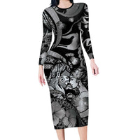 Personalised Maori Romantic Valentine Family Matching Long Sleeve Bodycon Dress and Hawaiian Shirt The Hongi Kiss Black Galaxy