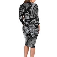 Personalised Maori Romantic Valentine Family Matching Long Sleeve Bodycon Dress and Hawaiian Shirt The Hongi Kiss Black Galaxy