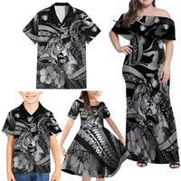 Personalised Maori Romantic Valentine Family Matching Off Shoulder Maxi Dress and Hawaiian Shirt The Hongi Kiss Black Galaxy