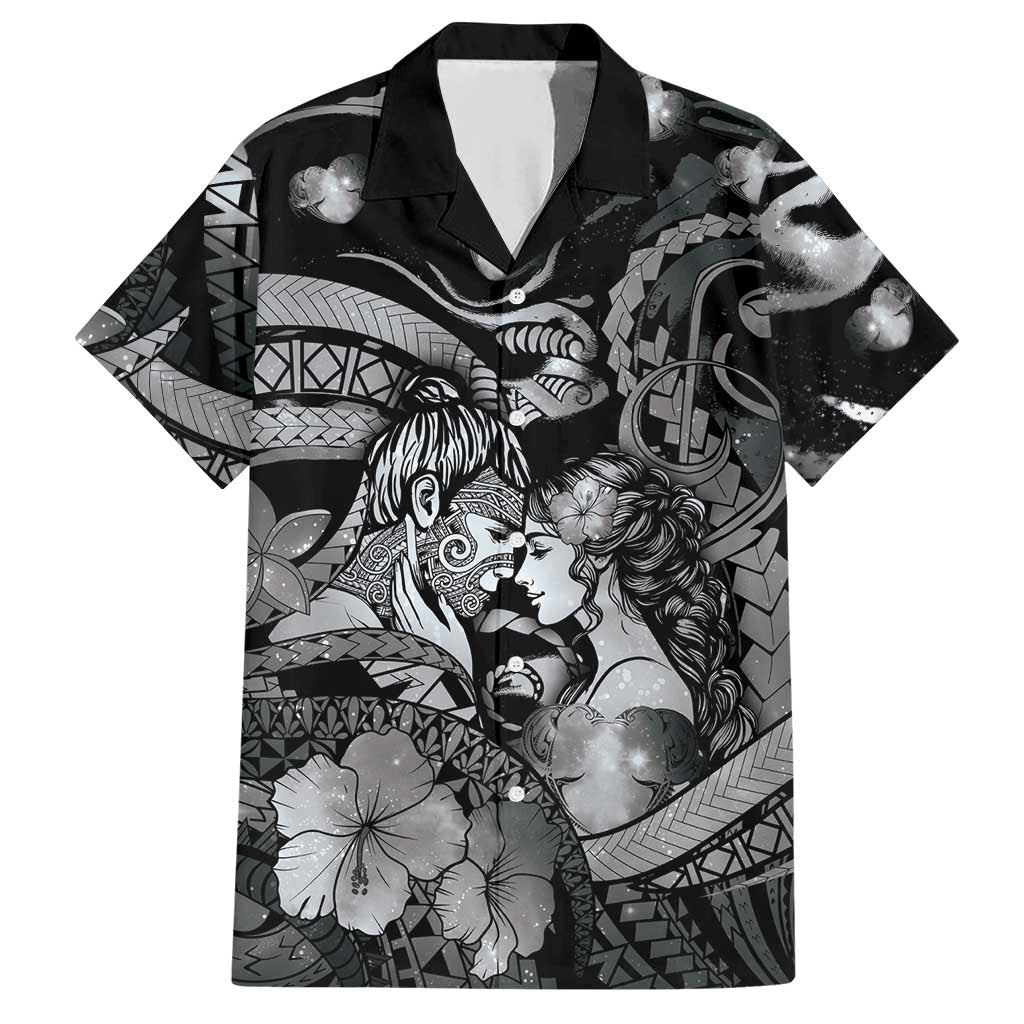 Personalised Maori Romantic Valentine Hawaiian Shirt The Hongi Kiss Black Galaxy DT05 Black - Polynesian Pride