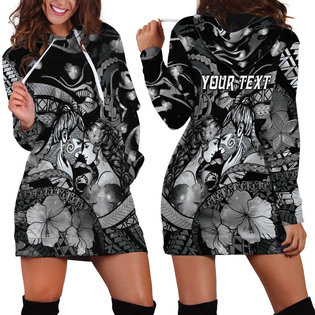 Personalised Maori Romantic Valentine Hoodie Dress The Hongi Kiss Black Galaxy