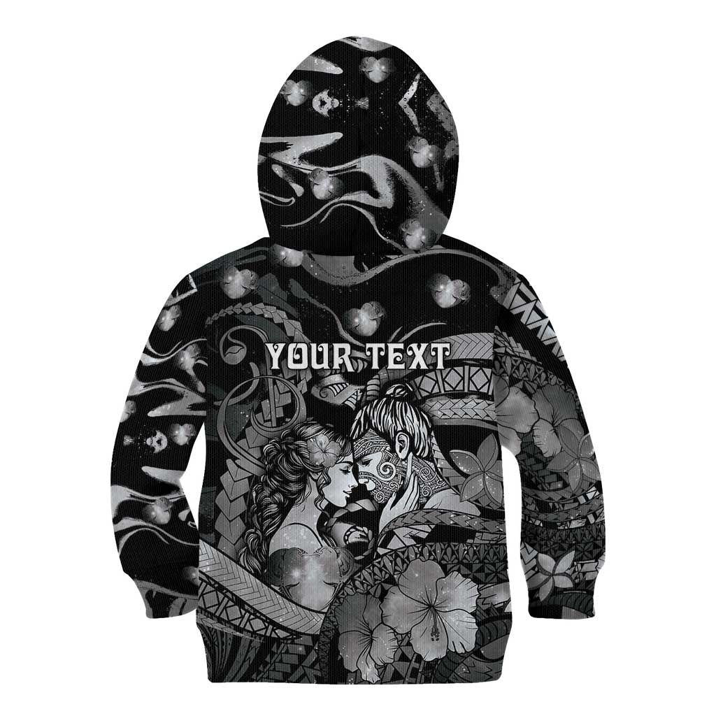 Personalised Maori Romantic Valentine Kid Hoodie The Hongi Kiss Black Galaxy