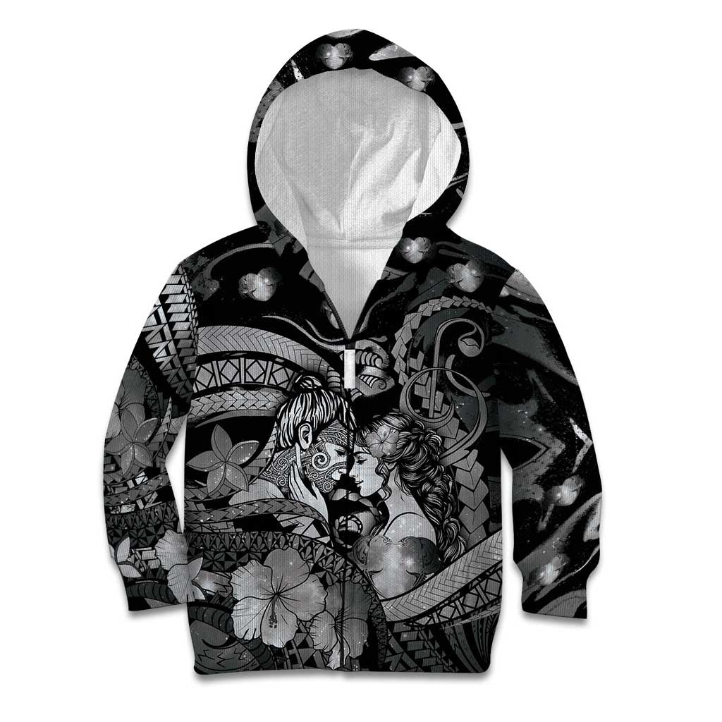 Personalised Maori Romantic Valentine Kid Hoodie The Hongi Kiss Black Galaxy