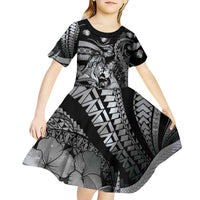 Personalised Maori Romantic Valentine Kid Short Sleeve Dress The Hongi Kiss Black Galaxy
