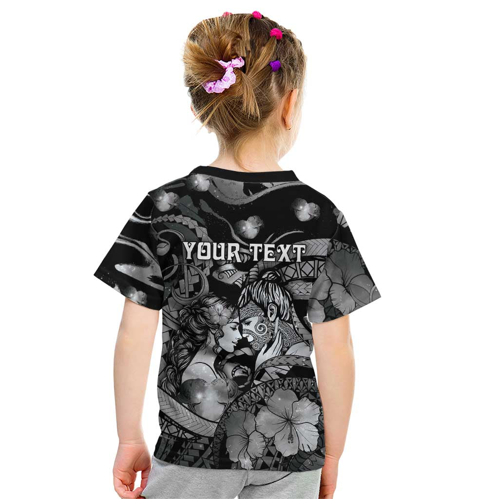 Personalised Maori Romantic Valentine Kid T Shirt The Hongi Kiss Black Galaxy