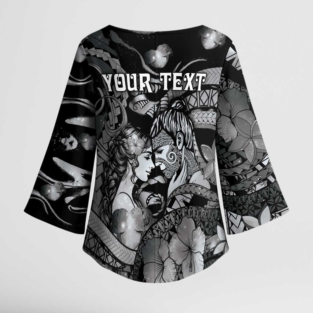 Personalised Maori Romantic Valentine Kimono Sleeve Blouse The Hongi Kiss Black Galaxy