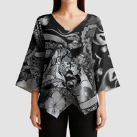 Personalised Maori Romantic Valentine Kimono Sleeve Blouse The Hongi Kiss Black Galaxy
