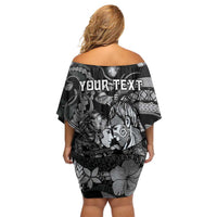 Personalised Maori Romantic Valentine Off Shoulder Short Dress The Hongi Kiss Black Galaxy DT05 - Polynesian Pride