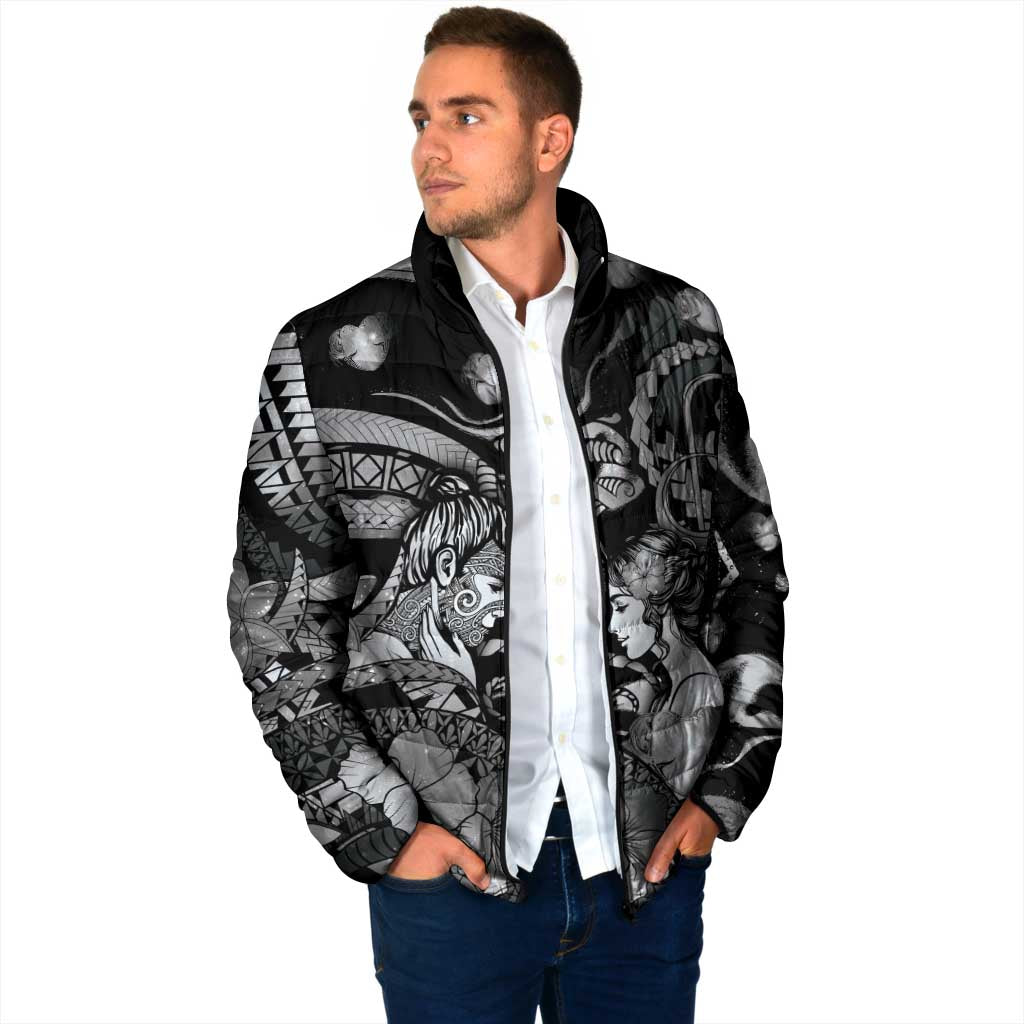 Personalised Maori Romantic Valentine Padded Jacket The Hongi Kiss Black Galaxy