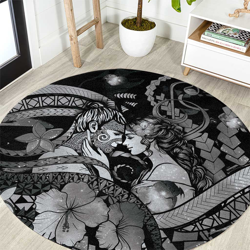 Maori Romantic Valentine Round Carpet The Hongi Kiss Black Galaxy