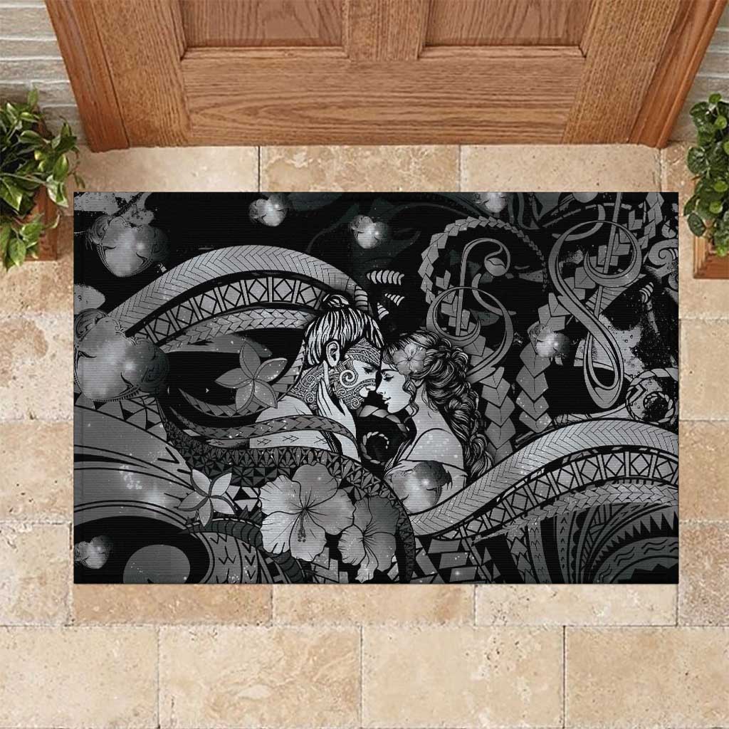 Maori Romantic Valentine Rubber Doormat The Hongi Kiss Black Galaxy DT05 Black - Polynesian Pride