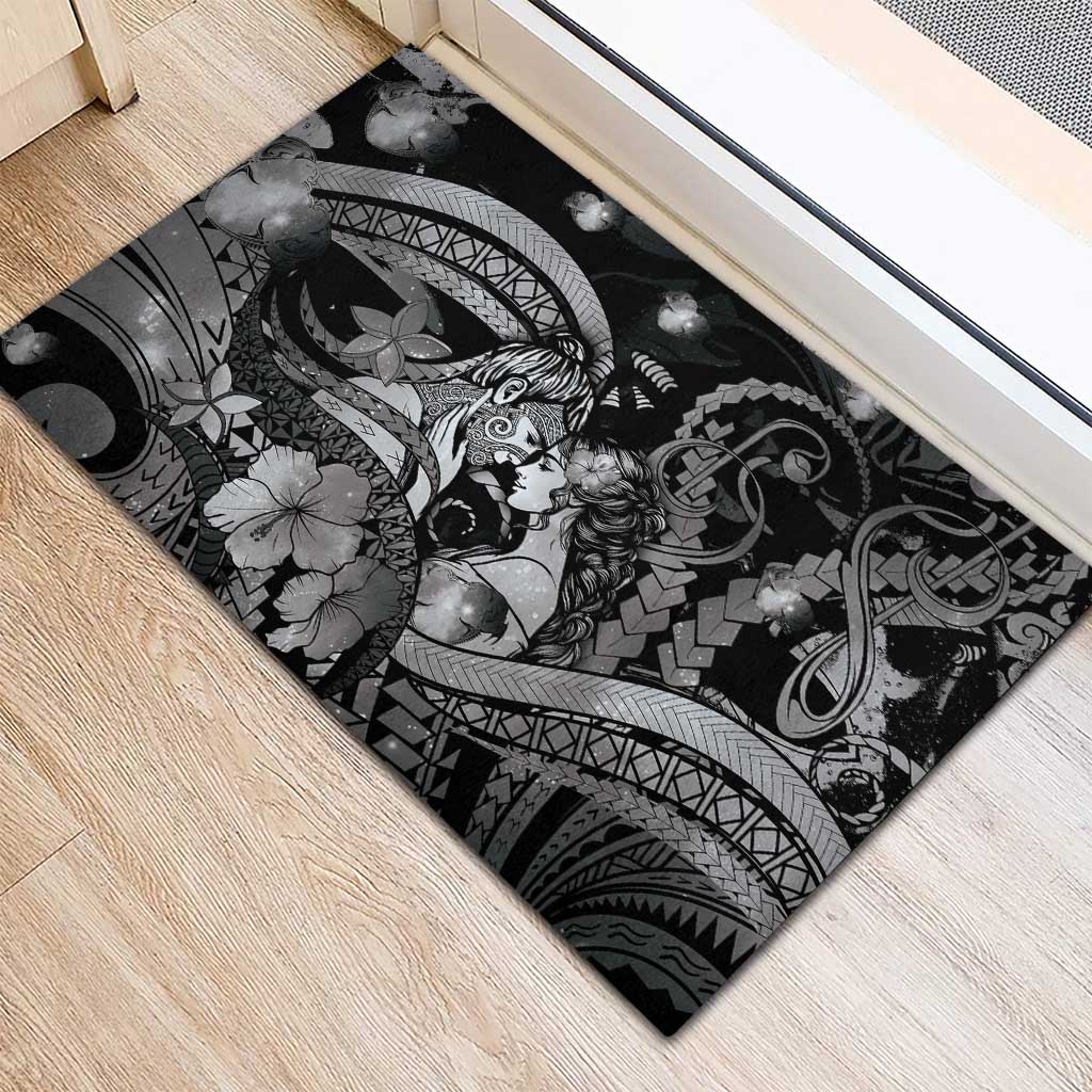 Maori Romantic Valentine Rubber Doormat The Hongi Kiss Black Galaxy DT05 - Polynesian Pride
