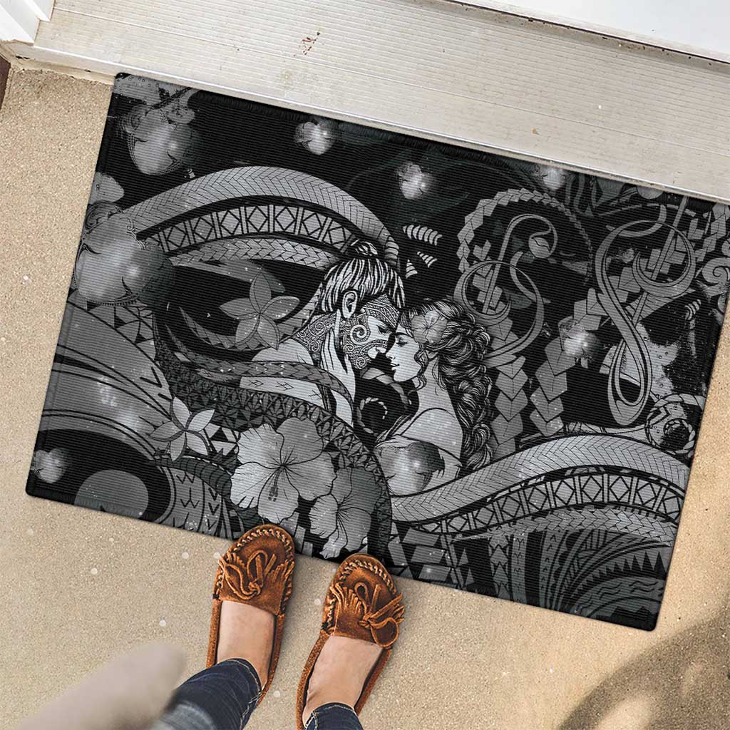 Maori Romantic Valentine Rubber Doormat The Hongi Kiss Black Galaxy DT05 - Polynesian Pride