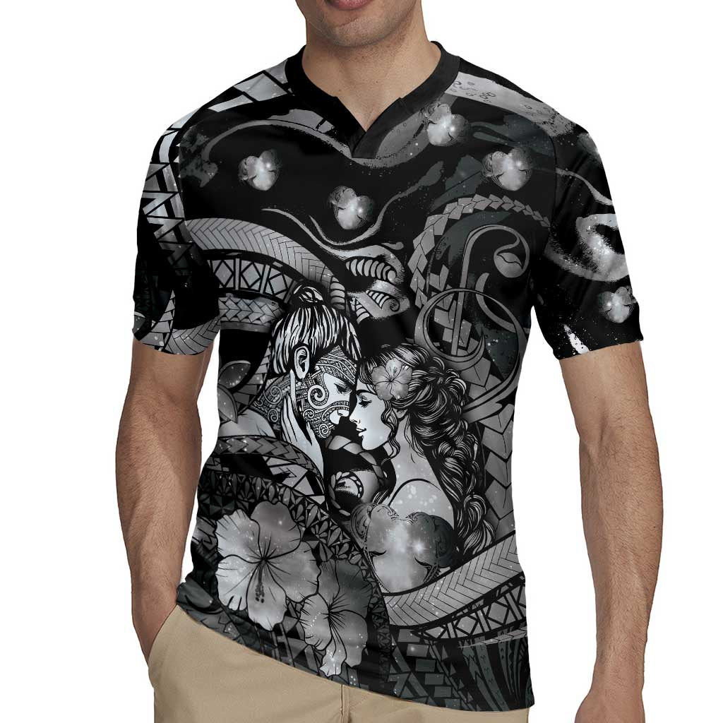 Personalised Maori Romantic Valentine Rugby Jersey The Hongi Kiss Black Galaxy