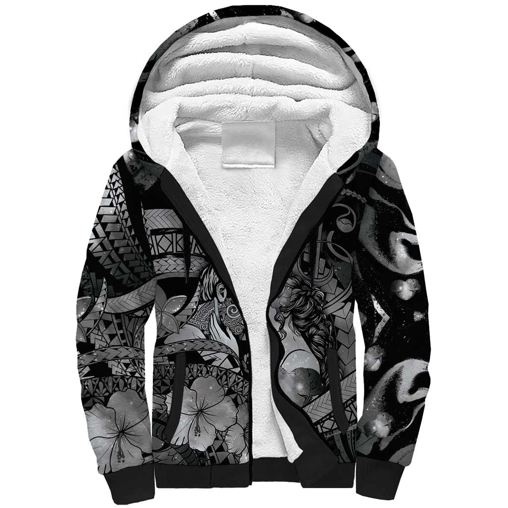 Personalised Maori Romantic Valentine Sherpa Hoodie The Hongi Kiss Black Galaxy