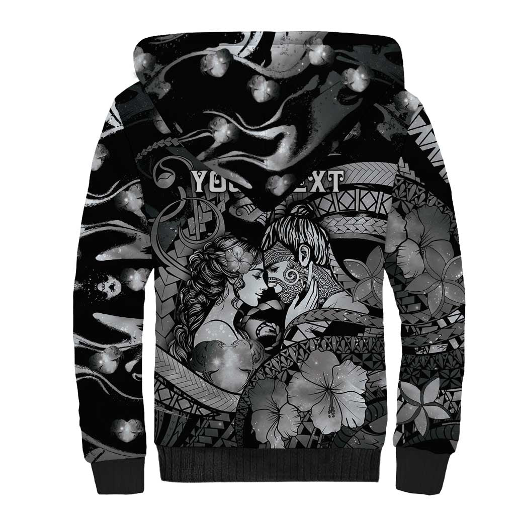 Personalised Maori Romantic Valentine Sherpa Hoodie The Hongi Kiss Black Galaxy