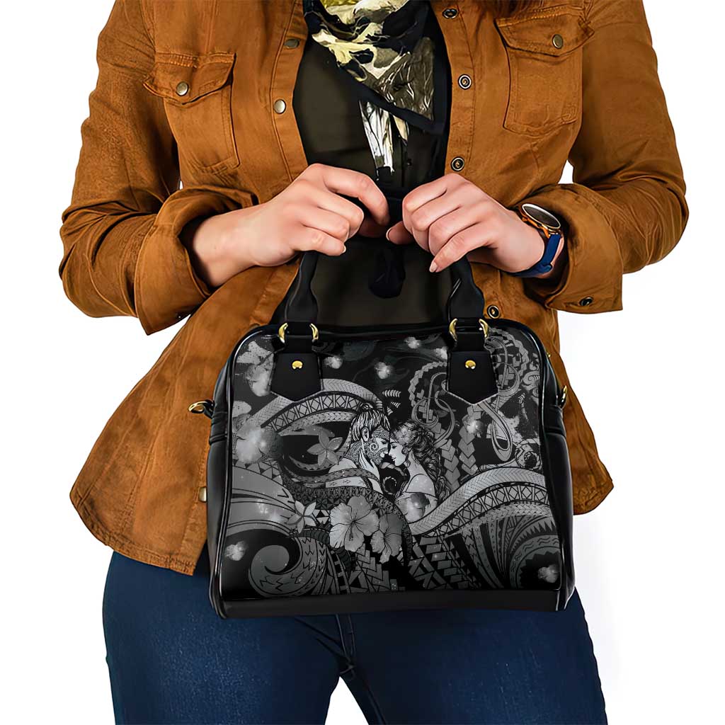 Maori Romantic Valentine Shoulder Handbag The Hongi Kiss Black Galaxy DT05 - Polynesian Pride