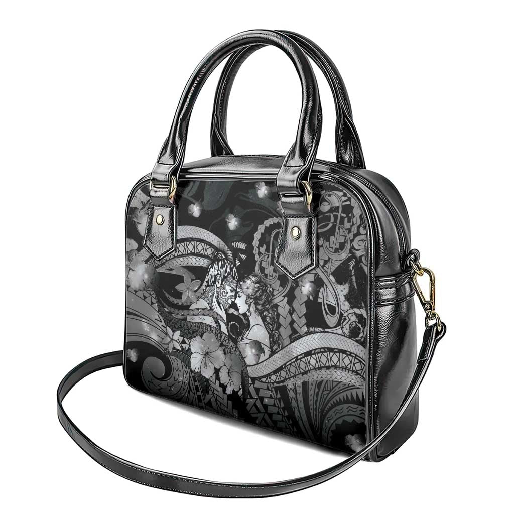 Maori Romantic Valentine Shoulder Handbag The Hongi Kiss Black Galaxy DT05 - Polynesian Pride