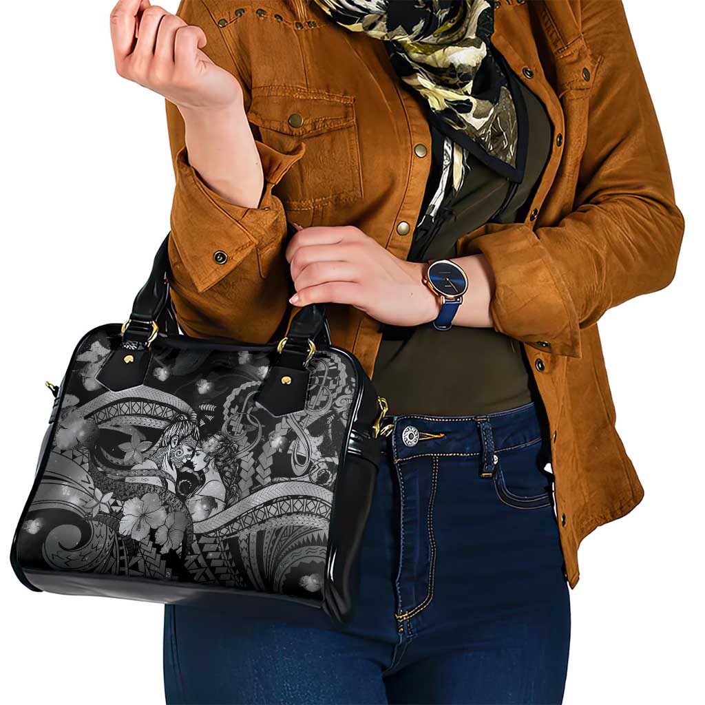 Maori Romantic Valentine Shoulder Handbag The Hongi Kiss Black Galaxy DT05 - Polynesian Pride